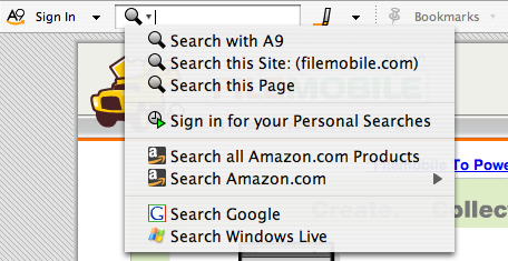 OpenSearch in Amazon A9 toolbar